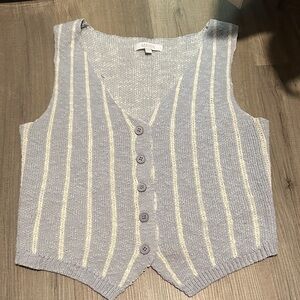 Gray and Cream Striped Women's Sweater Vest